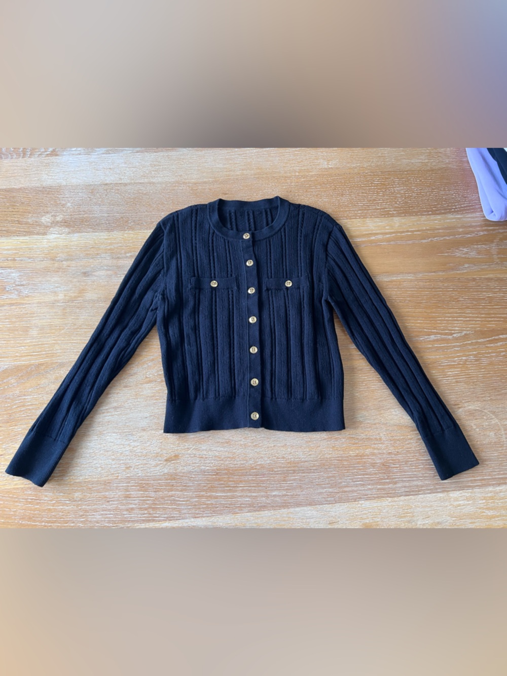 Girls J.Crew Black Ribbed Button Cardigan with Gold Buttons